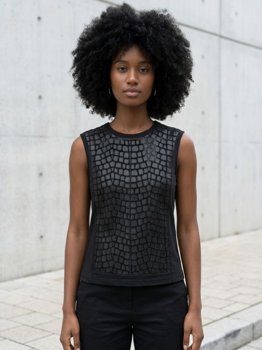 Helmut Lang Black Textured Leather-Front Tank $495 Retail - Picture 2 of 5